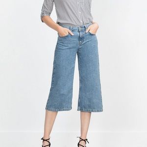 Zara Mid Waist Denim Culottes